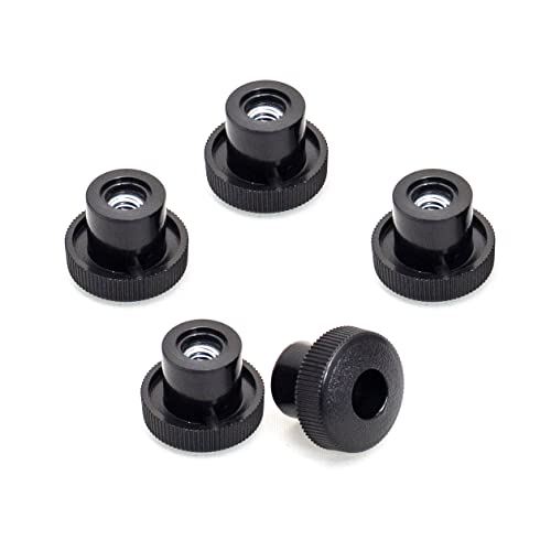 POWERTEC 5 Pack 1/4"-20 Round Knobs, Threaded Clamping Knobs for T Track & Table Saw Accessories, Featherboard, Woodworking Jigs on Miter Saw, Router Table, Drill Press (QNB3004) - style: 1/4", Round