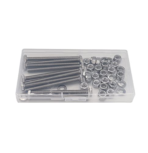 50pcs 1/4-20 x 2 Hex Bolts Spring Flat Washers Hex Nuts Nylon Inserted Lock Nuts, 304 Stainless Steel / A2-70/18-8, Plain Finish, Full Thread - size: 1/4"-20 x 2" (10-Pack)