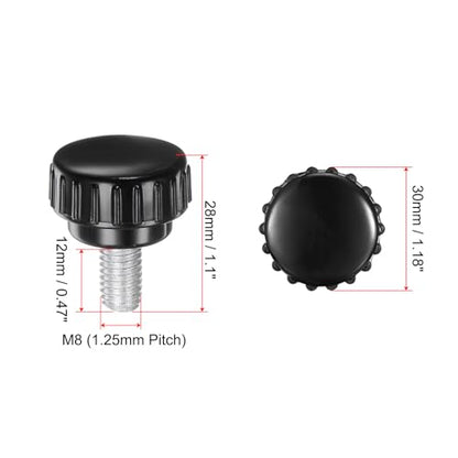 uxcell 4pcs Knurled Clamping Knobs M8 x 12mm Metric Zinc Plated Carbon Steel Male Thread Thumb Screw on Type 30mm Plastic Round Head Threaded Hand Bolt Stud Knobs Black - size: M8 x 12mm x 30mm