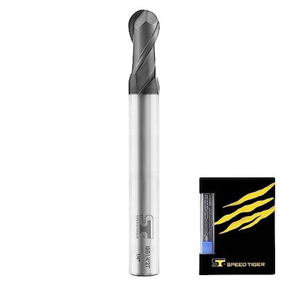 SPEED TIGER Micrograin Carbide Ball Nose End Mill - 2 Flute - ISB3/16 2T (5 Pieces, 3/16") - for Milling Alloy Steels, Hardened Steel, Metal – Mill Bits Sets for DIYers & Professionals - size: 3/16 in