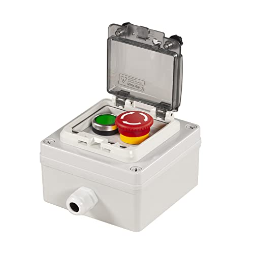 Green Start & Lockable E-Stop Station IP67 w/Prot Cover, AC/DC 110-380V - color: Green/emergency stop button