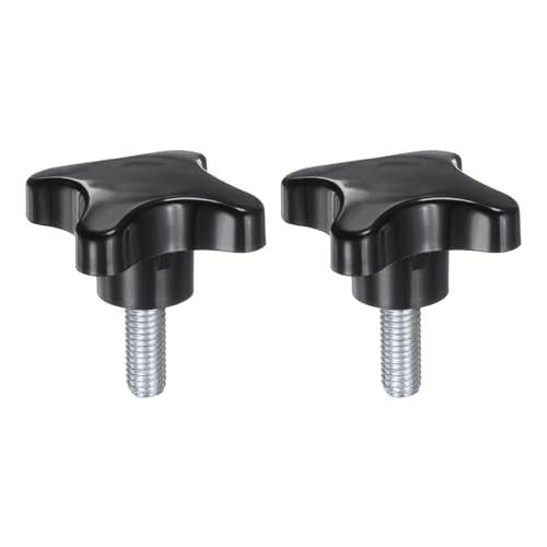 HARFINGTON 2pcs Star Knobs M10 x 25mm Male Thread Plastic 4-Star Stud Knob Hand Tightening Clamping Screw Replacement Threaded Handle, Black - size: M10 x 25mm