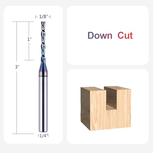 SpeTool 1/8 Inch Spiral Downcut Router Bit 1/4 Inch Shank Extra Long 3 Inch with Extra Long Life Coating CNC Carbide Router Wood Bits - size: 1/8" Dia - 1" CL -1/4" Shank, style: DOWN CUT