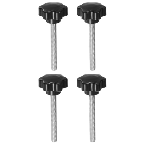 HARFINGTON 4pcs Star Knobs M10 x 90mm 304 Stainless Steel Threaded Stud 46mm Plastic 6-Star Head Hand Tightening Thumb Screw Clamping Jig Knob Handle, Black - size: M10 x 90mm x 46mm