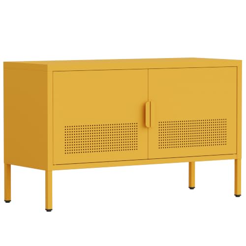 Wide Metal TV Stand Storage Cabinet with Accent Cabinet, Entertainment Center Cabinet for Home, Locker for Office Living Room for Office Home, Entryway and Hallway Yellow - color: Mustard, style: TV stand-22"H-OL