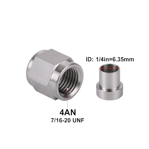 4AN Hardline Stainless Steel Tube Nut and Sleeve Fitting for 1/4" OD Tubing, 2 Sets - size: 4AN-1/4", 2 Sets