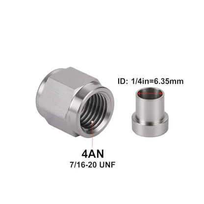 4AN Hardline Stainless Steel Tube Nut and Sleeve Fitting for 1/4" OD Tubing, 2 Sets - size: 4AN-1/4", 2 Sets