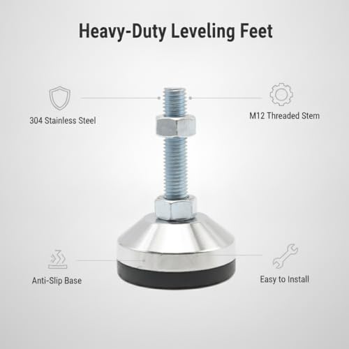 Adjustable Feet Levelers Leg Leveler 2.36" Dia Base, Adjustable Foot M12 Thread, Bracket 5280LB, Suitable for Cabinet, Table, Workbench, Machine (12)