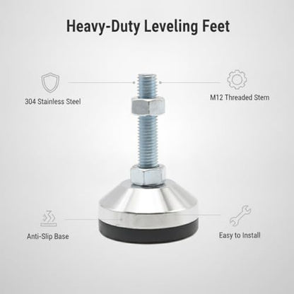 Adjustable Feet Levelers Leg Leveler 2.36" Dia Base, Adjustable Foot M12 Thread, Bracket 5280LB, Suitable for Cabinet, Table, Workbench, Machine (12)