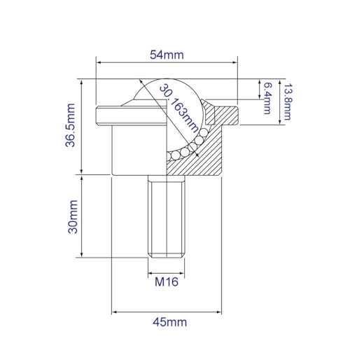Roller Ball Transfer Bearing Casters - Ball Casters, M16 Ball Transfer Unit Appliance for Transmission,Stud Mounted, Heavy Duty Thread Stem, Nylon & Carbon Steel, 650 Lbs Total Load Capacity,Set of 4 - size: D30