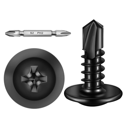 Mywish 300Pcs #8×5/8" Black Self Tapping Screws for Metal, 410 Black Metal Screws Oxide Stainless Steel Truss Head Self Drilling Screws High-Strength - color: Black, size: #8x5/8" (300 pcs)