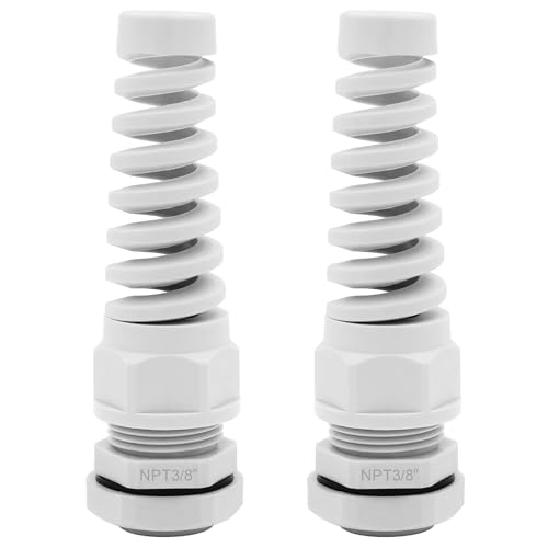 Strain Relief Cord Connector,LISTENJIALE 2Pcs NPT 3/8" Waterproof Cable Gland Flex Spiral Strain Relief Adjustable 5-10mm Cable Connector Nylon Joint with Gaskets(Grey) - color: Grey, size: NPT 3/8" (2-Pack)