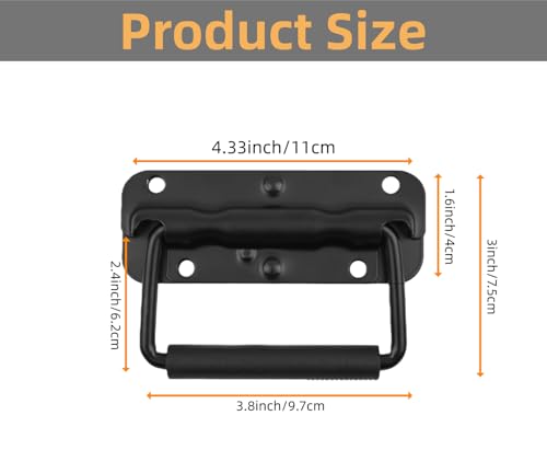 2pcs Spring Loaded Handles 4.3" Heavy Duty Stainless Steel Chest Handle with Rubber Grip, Surface Mount Folding Handles for Toolboxes Storage Boxes & Crates - color: Black