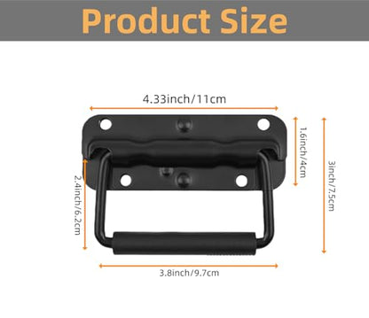2pcs Spring Loaded Handles 4.3" Heavy Duty Stainless Steel Chest Handle with Rubber Grip, Surface Mount Folding Handles for Toolboxes Storage Boxes & Crates - color: Black