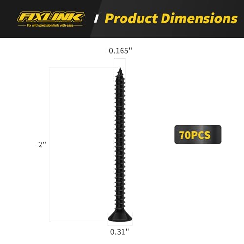 Wood Screws 2 Inch, 70PCS, FIXLINK #8 x 2“ Flat Head Black Screws - size: #8 x 2"