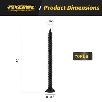 Wood Screws 2 Inch, 70PCS, FIXLINK #8 x 2“ Flat Head Black Screws - size: #8 x 2"