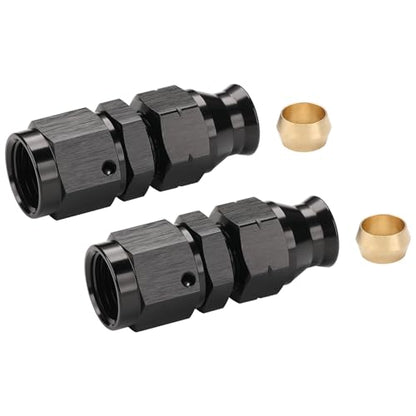 6AN Female Flare to 5/16" Hardline Compression Fitting Adapter Straight Aluminum Black 2PCS - color: Black - 2PCS, size: 6AN to 5/16"