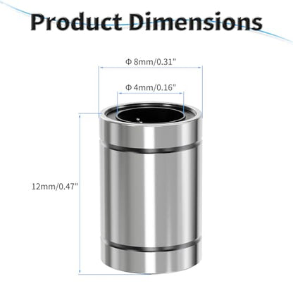 4 Pcs LM4UU Linear Ball Bearings, 4x8x12mm Linear Bearing - size: LM4UU