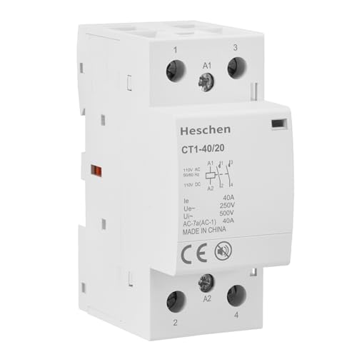 Heschen 40A 2 Pole Modular AC Contactor CT1-40/20, 110V AC/DC Coil - color: Silent 110V AC/DC Coil (2NO), size: 40 Amp