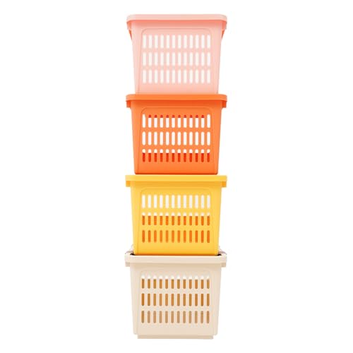 4 Pcs Open Front Stackable Storage Bins, PP Stacking Organizer Baskets with Rolling Wheels, Telescopic Buckles, Nestable, 38.58lbs Load (Ocean Mix) - color: Ocean Mix
