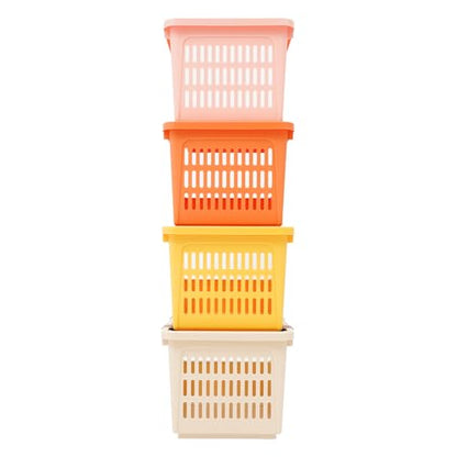 4 Pcs Open Front Stackable Storage Bins, PP Stacking Organizer Baskets with Rolling Wheels, Telescopic Buckles, Nestable, 38.58lbs Load (Ocean Mix) - color: Ocean Mix
