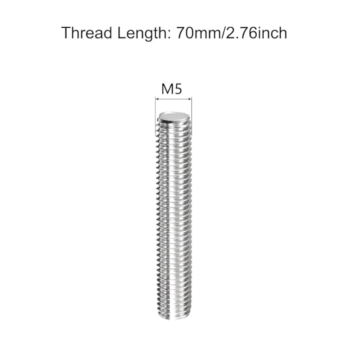 TOP-VIGOR 10Pcs M5-0.8 x 70mm Length Fully Threaded Rod, 304 Stainless Steel Right Hand Threaded Rods, Fully Studding Rod Bar for Anchor Bolts, Clamps, Hangers and U-Bolts - size: M5x70mm, 10pc