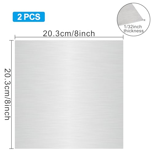 316L Stainless Steel Sheet 8x8x0.031 (23 Ga) 2 Pack, Brushed Metal Plates for Home DIY, Jewelry Making, Model Building - Rust Resistant, Cut-to-Size Ready - size: 8"x8"x1/32"(2Pack)