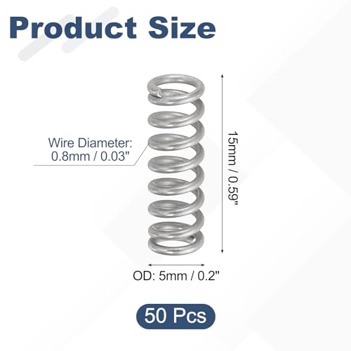 uxcell 50Pcs 304 Stainless Steel Compression Springs,0.8mmWD, 5mm ODx15mm L - size: 5mmx15mm