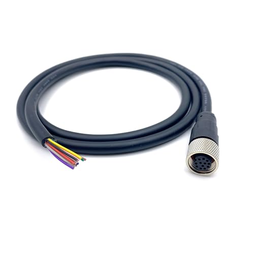 M12 12 Pin Female Connector Cable, A Code Straight Aviation Plug Electrical Cable PVC Industrial Molded Unshielded Cable AWG26（0.5Meter） - size: 1.64ft