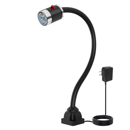 900 Lumens LED Machine Shop Light, IP65 Water Proof Flexible Gooseneck Lamp, 20" Adjustable Gooseneck w/Screw Base for Lathe, Drill Press, and Workbench - color: LED 9 Watt 900LM