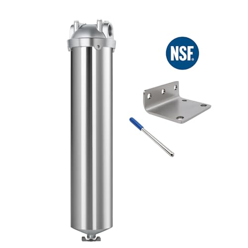 NSF/ANSI 42 Stainless Steel Whole House Water Filter Housing, 20" x 2.5" Sediment Water Filter System for Heavy Duty, Well & City Water, 3/4" NPT Port, Drain Valve Style A(Wing) - size: 20" A Housing-3/4NPT