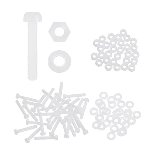 MECCANIXITY 30 Set M2x15mm Nylon PA66 Plastic Cross Round Head Screw Phillips Bolts Hex Nuts Flat Washers Assortment Kit, Metric Full Thread Bolt Fasteners for DIY Machine Assembly, White - color: White, size: M2x15mm