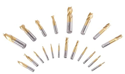 Accusize Industrial Tools 20 Pc H.S.S. Tin Coated End Mill Set, Metric Size, Cutting Diameter from 3 mm up to 20 mm, 2 Flute and 4 Flute, 1810-0104 - size: 0.1181" to 0.7874", 20 pc