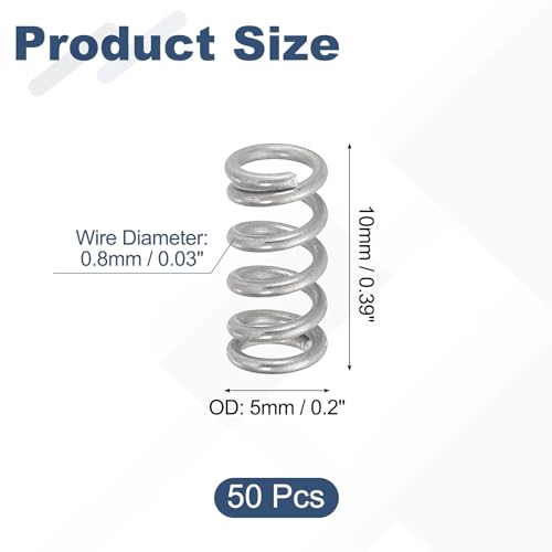 uxcell 50Pcs 304 Stainless Steel Compression Springs,0.8mmWD, 5mm ODx10mm L - size: 5mmx10mm