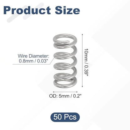 uxcell 50Pcs 304 Stainless Steel Compression Springs,0.8mmWD, 5mm ODx10mm L - size: 5mmx10mm