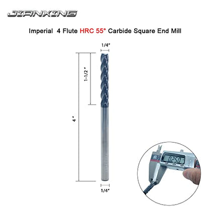 1/4" Extra Long Carbide Square End Mill, 4 Flute, 4" OAL, 1 Pc - size: 1/4" Extra Long (1 Pc), style: For Alloy Steels