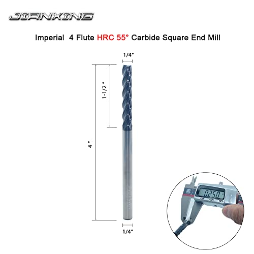 1/4" Extra Long Carbide Square End Mill, 4 Flute, 4" OAL, 1 Pc - size: 1/4" Extra Long (1 Pc), style: For Alloy Steels