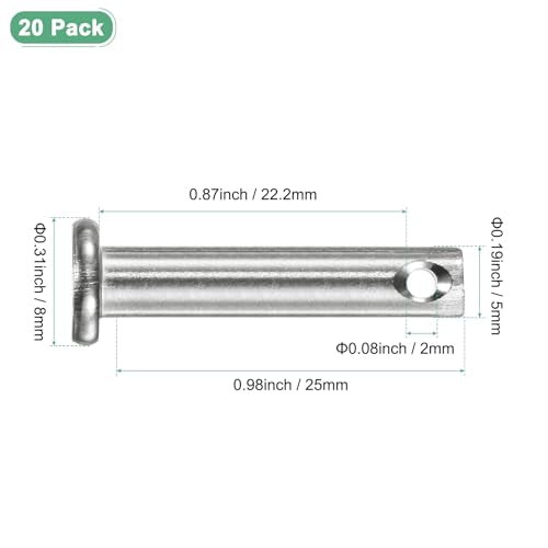 M METERXITY 20-Pack Single Hole Clevis Pins, M5 x 25mm 304 Stainless Steel Flat Head Clevis Pins for Mechanical Linkage/Fixed Parts/Ship Rigging, Link Hinge Pin Reusable - size: M5x25mm