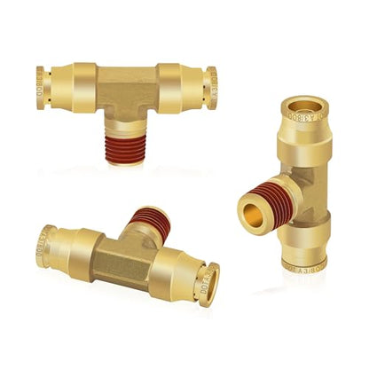 Siptenk 3/8" OD Tube x 1/4" NPT Thread Tee Brass Push to Connect Fittings - color: 3/8" OD & 1/4" NPT Tee