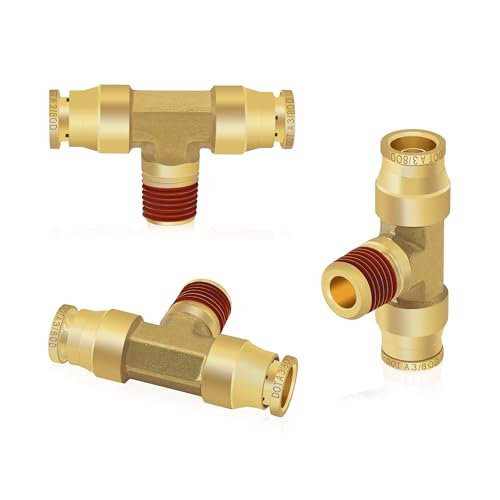 Siptenk 3/8" OD Tube x 1/4" NPT Thread Tee Brass Push to Connect Fittings - color: 3/8" OD & 1/4" NPT Tee
