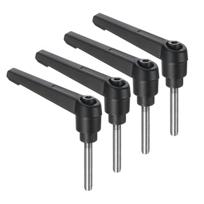 uxcell 4pcs Clamping Lever Handles, M5 x 35mm 304 Stainless Steel Threaded Male Stud, Adjustable Handles Locking Quick Release Ratchet Push Button Bolt Knobs, Black - size: M5 x 35mm