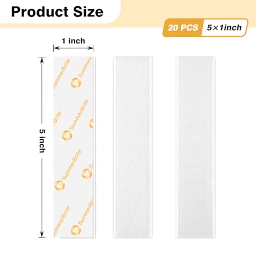 SummerBrite Hook and Loop Strips with Adhesive, White, 1 x 5 in, 20 Pairs - color: White, size: 1x5 IN 20 Pairs