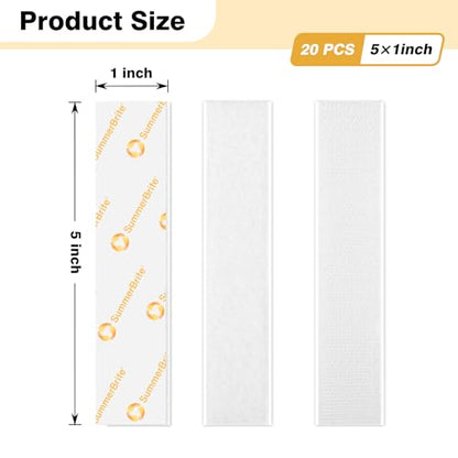 SummerBrite Hook and Loop Strips with Adhesive, White, 1 x 5 in, 20 Pairs - color: White, size: 1x5 IN 20 Pairs