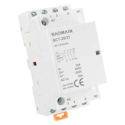 BAOMAIN 24V AC 4-Pole 20A Modular Contactor, 3NO1NC, DIN Rail Mount