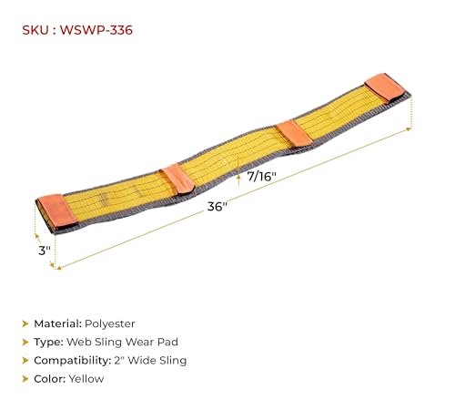 Mytee Products Yellow Polyester Web Sling Wear Pad for Rigging and Lifting Slings Protection - size: 1 - Pack, style: Web Sling Sleeve (3" x 36")