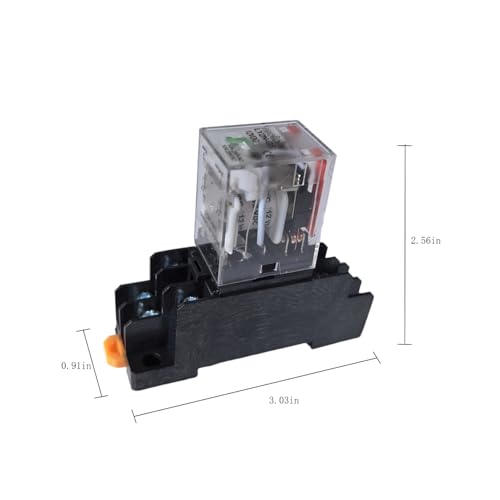 Electromagnetic Power Relay, 8-Pin 10 AMP 12V DC Relay Coil with Socket Base, LED Indicator, DPDT 2NO 2NC LY2N-GS 1PCS [Applicable for DIN Rail System] (1, DC12V)