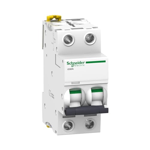 Schneider Electric A9F74220 IC60N Circuit Breaker, Acti9, 2P, 20A, Curvature C, 50/60 Hz, White
