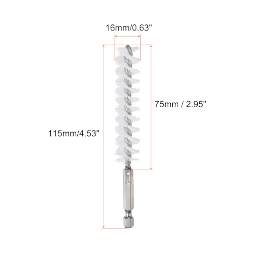 HARFINGTON 5Pcs Nylon Bore Brush 16mm Dia Cleaning Twisted Wire Brush Tube Pipe Cleaner with Handle 1/4 Inch Hex Shank for Tubes, Ports, Bearings - size: 16mm