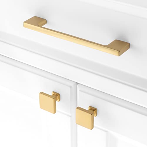 KOOFIZO 10 Pack Brushed Gold Cabinet Knobs, Square Single Hole Pulls K08 - color: Brushed Gold, size: Knob 1 - 10Pcs, style: Modern