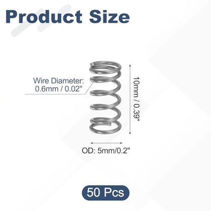 uxcell 50Pcs 304 Stainless Steel Compression Springs,0.6mmWD, 5mm ODx10mm L - size: 5mmx10mm